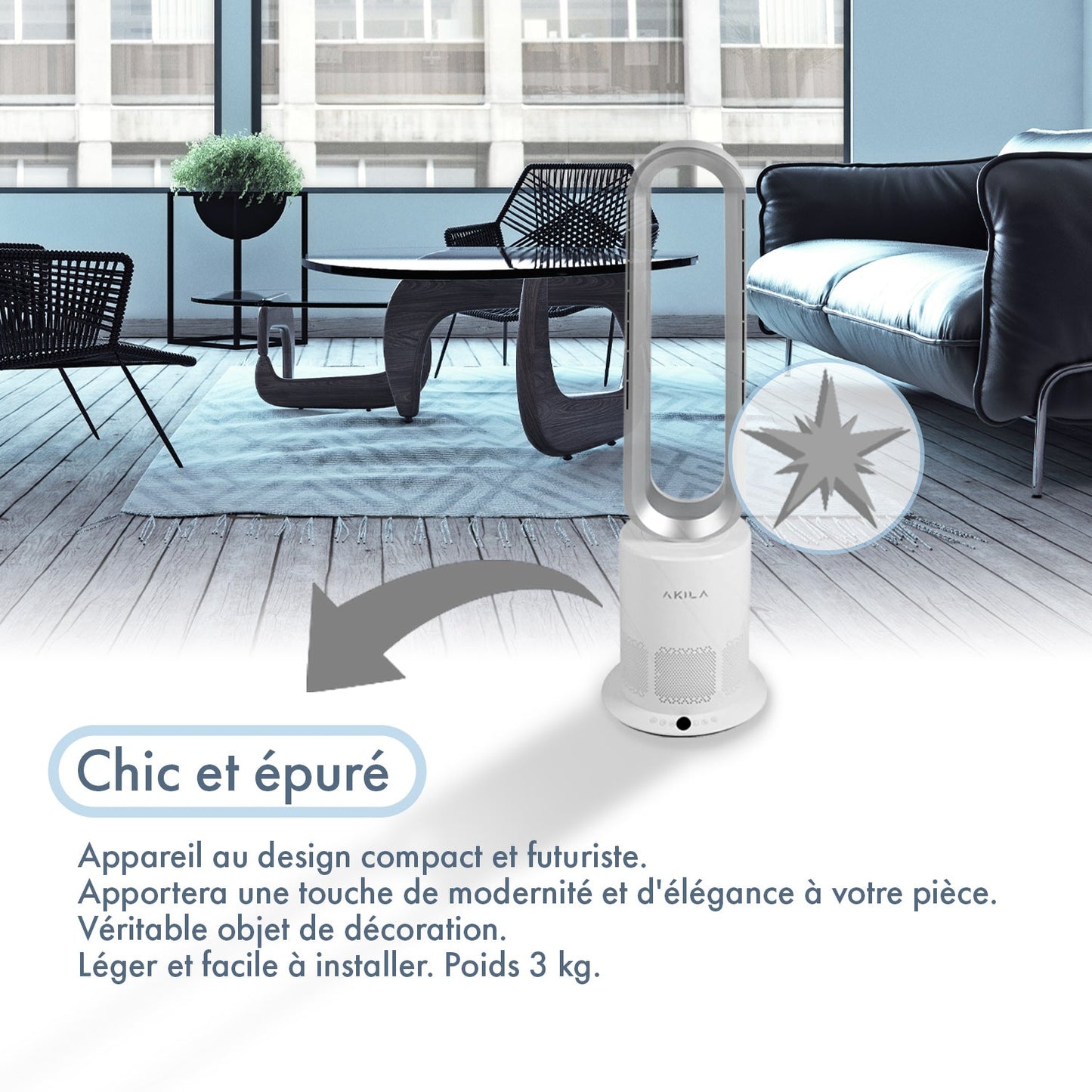 IRUKA - 3 en 1 - Ventilateur, Purificateur d'air, Ioniseur