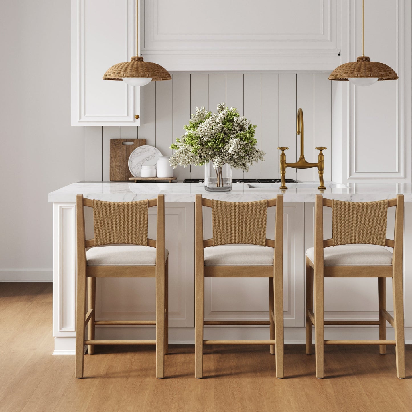 Seagrass Back Arched Footrest Counter Height Bar Stool