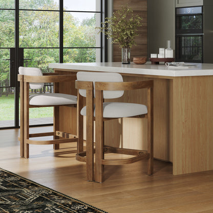 Boucle Bar Stool with Barrel Back and Arm Light Brown