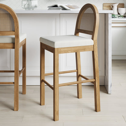 Boucle & Rattan Bar Stool Light Brown