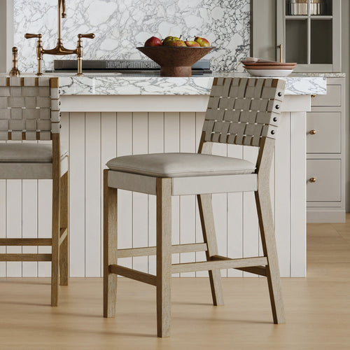 Woven Faux Leather Counter Height Bar Stool Gray Mahogany