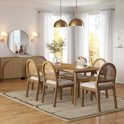 Boucle & Rattan Dining Chair Light Brown