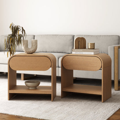 Mid-Century Wood Arched Nightstands Warm Oak (Set of 2)