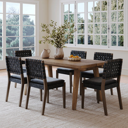 Mid Century Faux Leather Dining Set Black (6 Chairs)