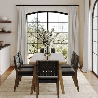 Mid Century Faux Leather Dining Set Black (6 Chairs)