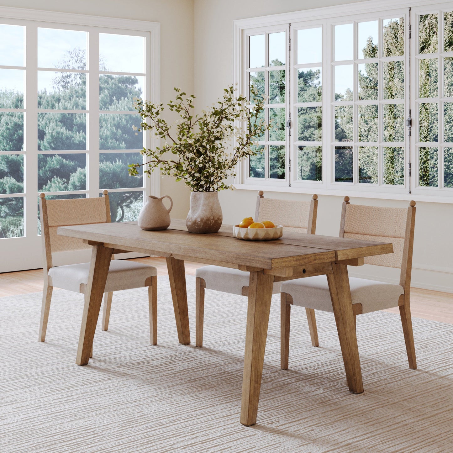 Modern Farmhouse Extendable Dining Table Light Brown