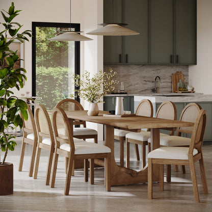 Wood Dining Room Table with Leaf Extension for 8