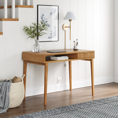 Mid-Century Modern Fluted Desk with Drawer