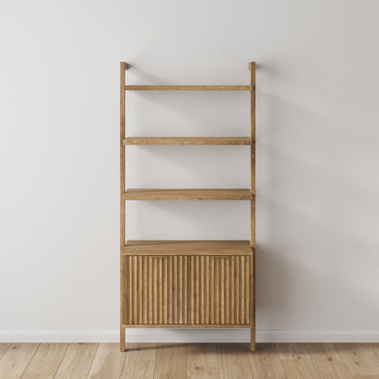 Mid-Century Fluted Wall Bookshelf with Doors Light Brown