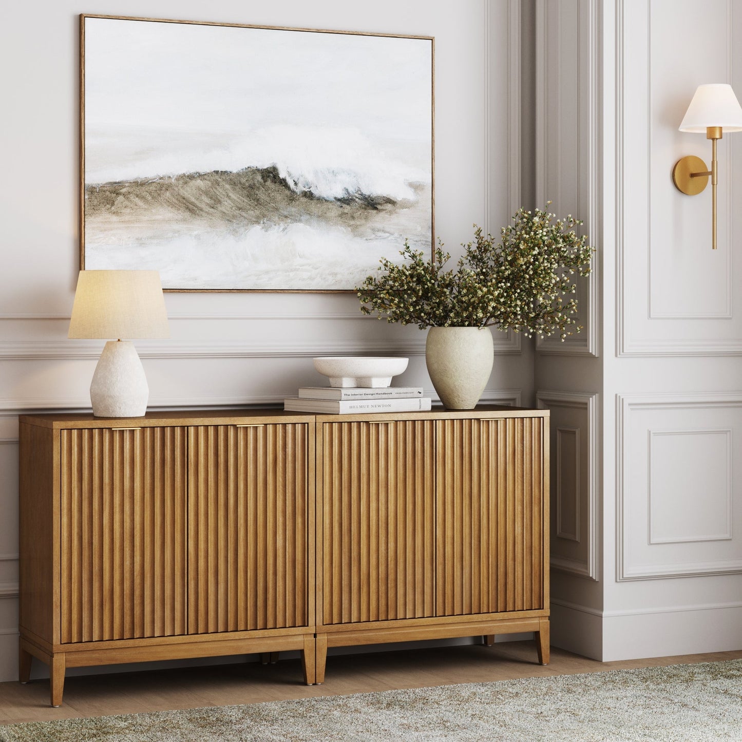 Mid-Century Fluted TV Console for 55-65" TVs Light Brown