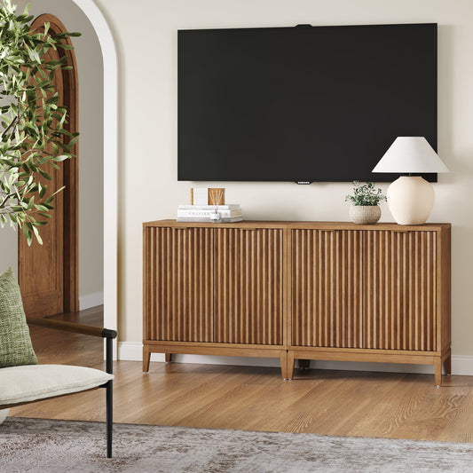 Mid-Century Fluted TV Console for 55-65" TVs Light Brown