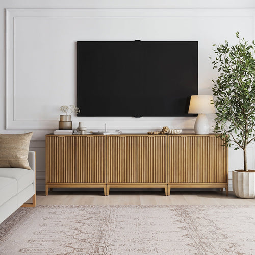 Mid-Century Fluted TV Console for 75-85" TVs Light Brown