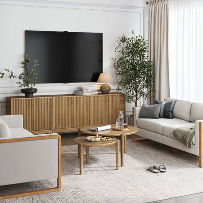 Mid-Century Fluted TV Console for 75-85" TVs Light Brown
