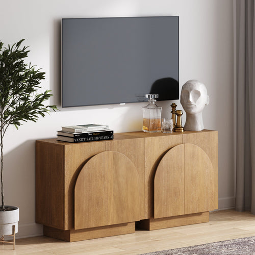 Wood Arched TV Console Stand for TVs 55-65" Light Brown
