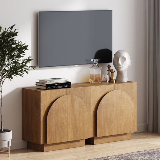 Wood Arched TV Console Stand for TVs 55-65" Light Brown