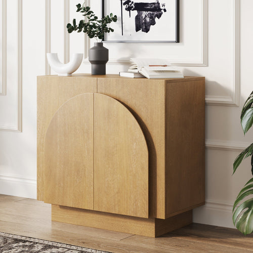 Wood Mid-Century Arched Storage Cabinet Light Brown
