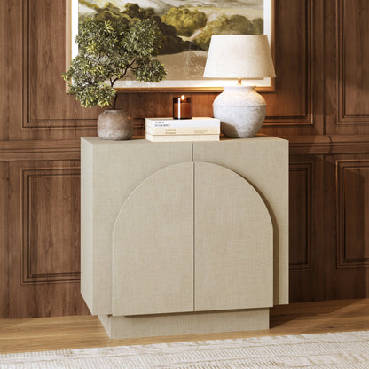 Arched Fabric Wrapped Storage Cabinet Beige Linen