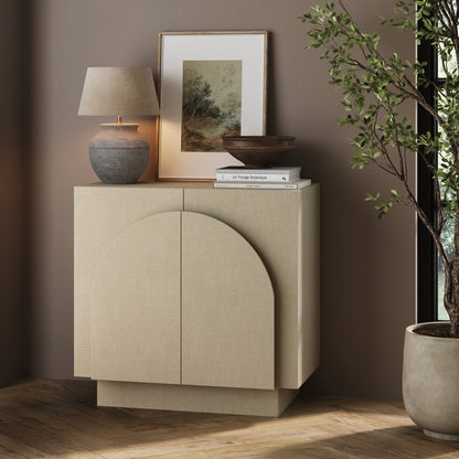 Arched Fabric Wrapped Storage Cabinet Beige Linen