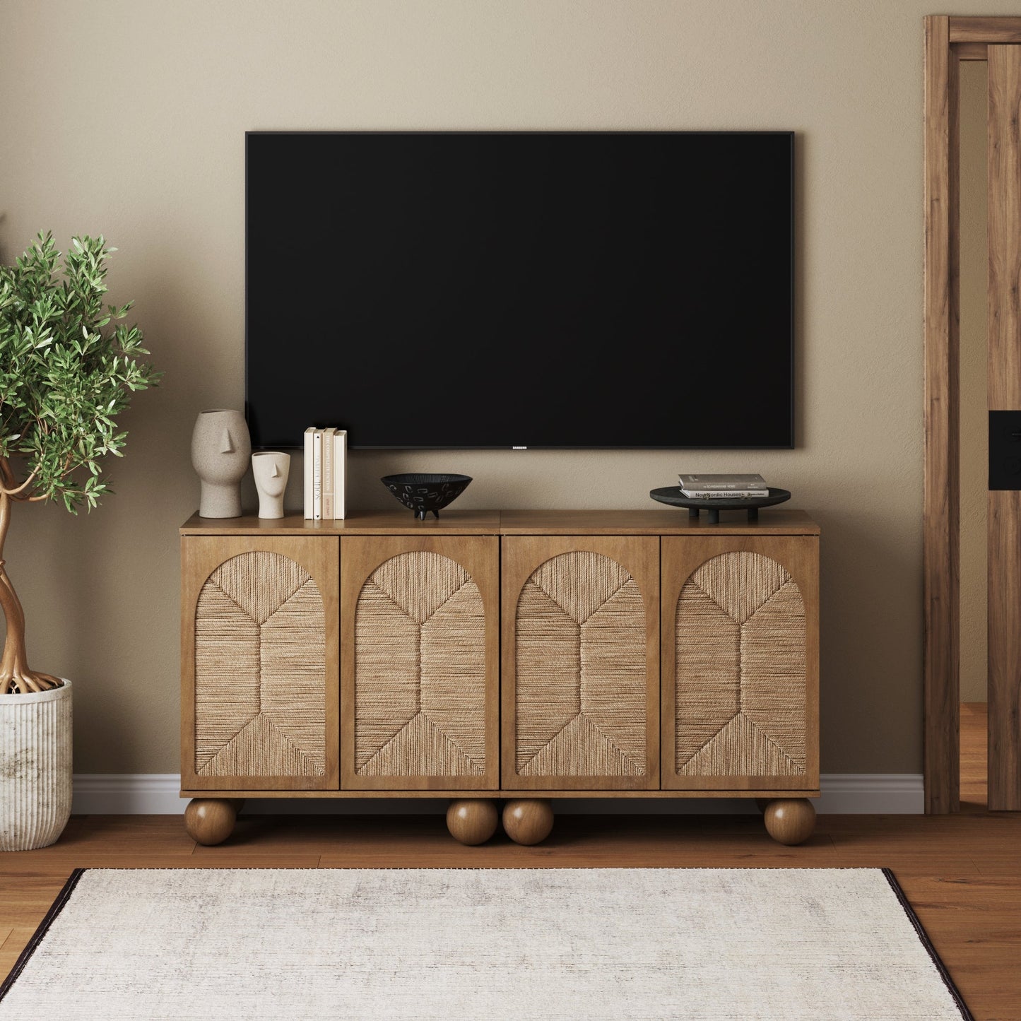 Seagrass Arched Storage Cabinet Light Brown