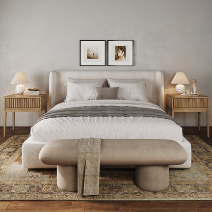 Bohemian Solid Wood Nightstand Set of 2 with Drawer Light Brown